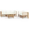 6 Piece Patio Lounge Set with Cream White Cushions Bamboo