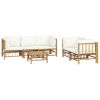 6 Piece Patio Lounge Set with Cream White Cushions Bamboo