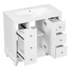 Contemporary White Bathroom Vanity Cabinet - 36x18x34 inches, 4 Drawers & 1 Cabinet Door, Multipurpose Storage, Resin Integrated Sink, Adjustable Shel