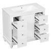 Contemporary White Bathroom Vanity Cabinet - 36x18x34 inches, 4 Drawers & 1 Cabinet Door, Multipurpose Storage, Resin Integrated Sink, Adjustable Shel